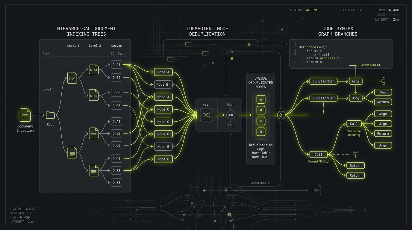 Hierarchical Document Indexing and Idempotent Node Deduplication
